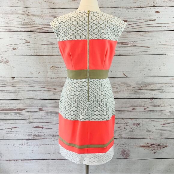 Sandra Darren neon coral white beige lace sheath - Picture 4 of 14